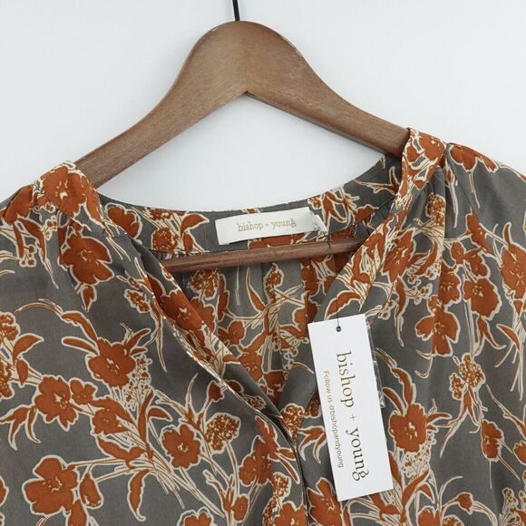 Womens Floral Shirt Size Medium Gray Modest Workwear Career - Picture 4 of 12